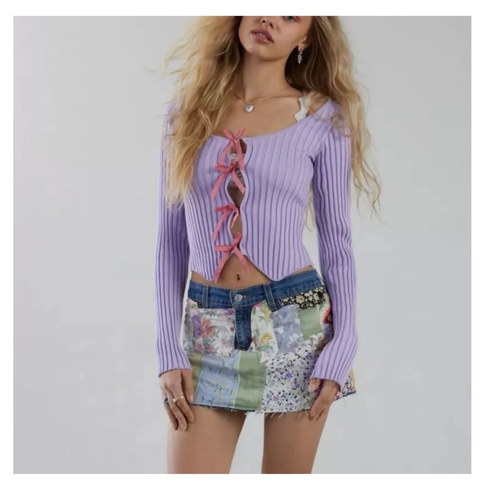 Kimchi Blue Small Purple Sawyer Ribbed Knit Top Coquette Urban Outfitters NWT - Picture 2 of 9